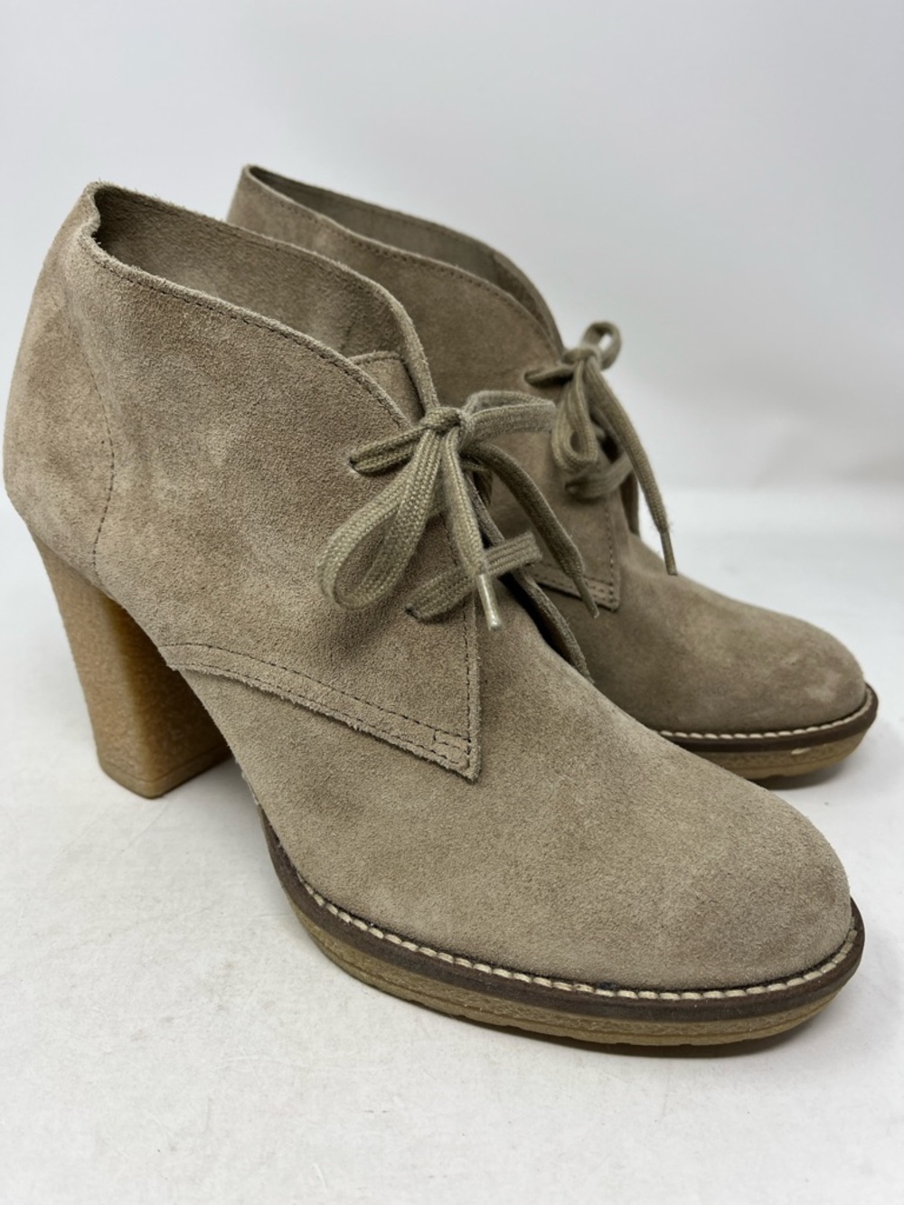 J.CREW MCALLISTER SUEDE LEATHER SHOE HEEL BOOTIE LACE UP MADE IN ITALY SZ 9